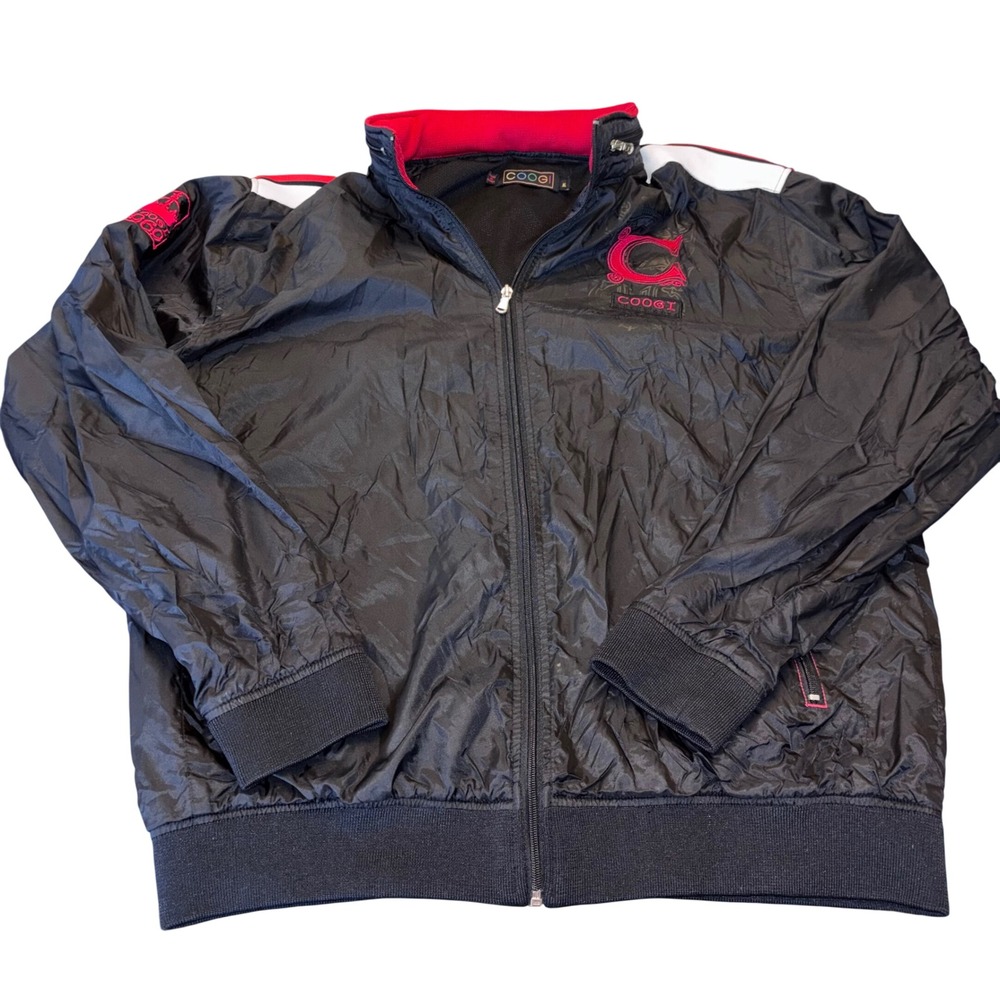 Coogi Australia |‎ Mens XL Full Zip Windbreaker | Embroidered | Stow Hood | FLAW